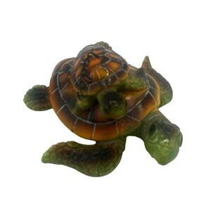 Turtle Figurine With Baby Turtle On Shell Nature Kidcore Realistic Collectible